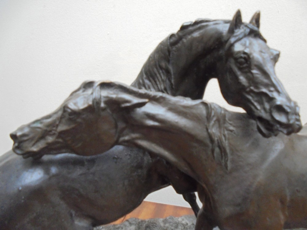 Bronzed study of Stallion and Mare View III