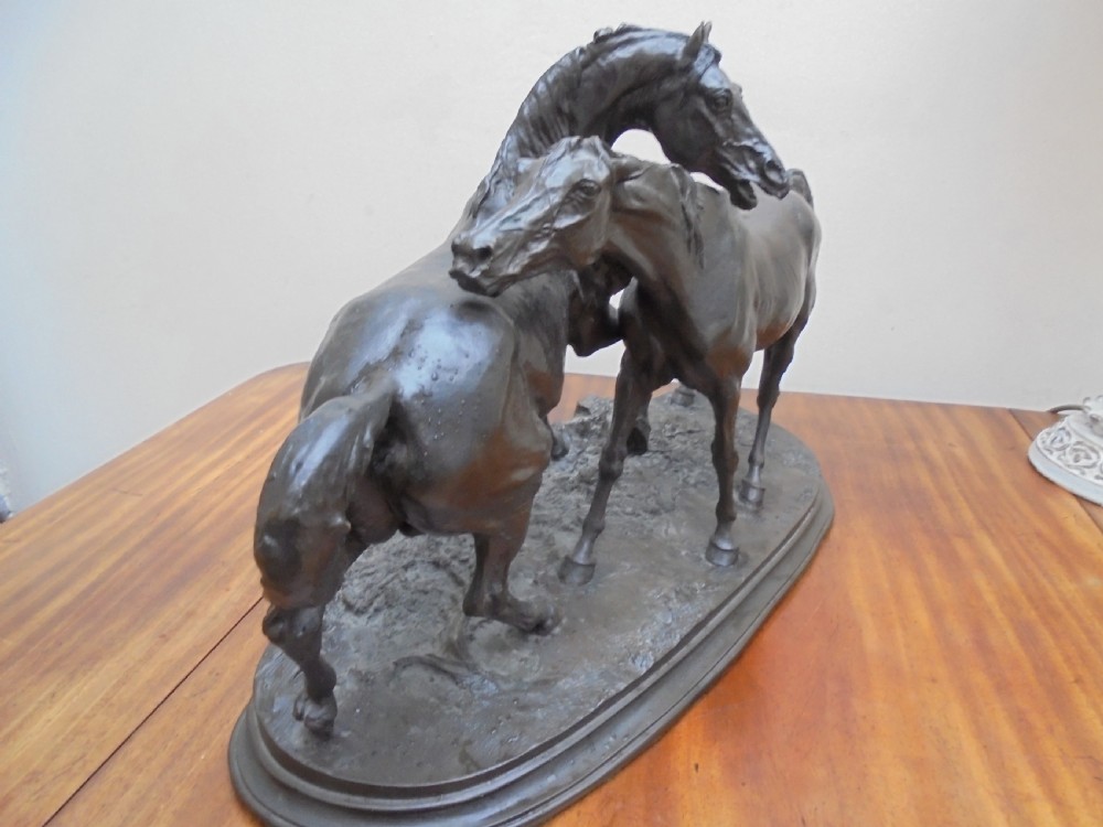 Bronzed study of Stallion and Mare View IV