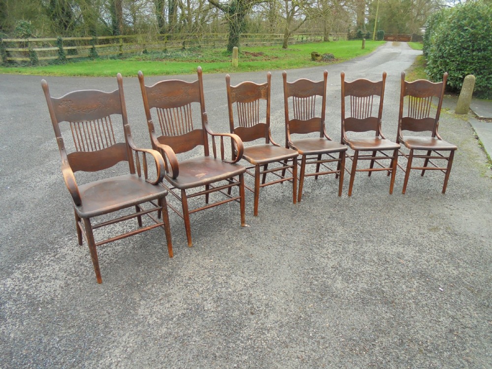 Set of six Thonet style oak high back dining chairs 