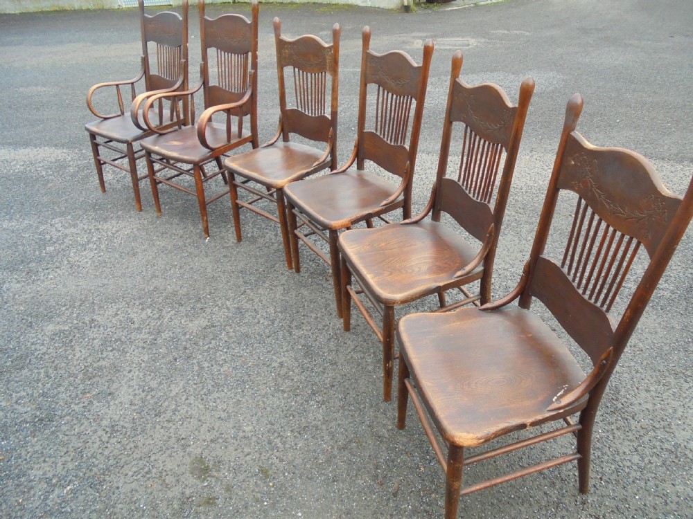 Set of six Thonet style oak high back dining chairs  View VI