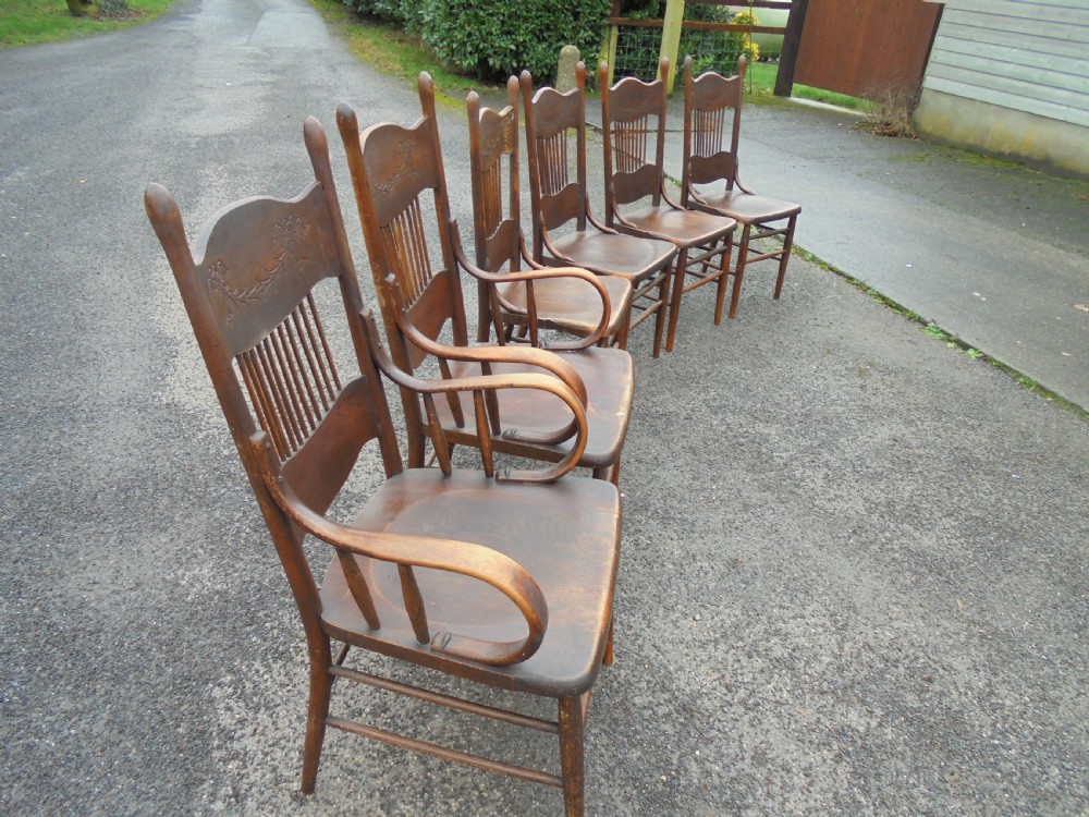 Set of six Thonet style oak high back dining chairs  View VIII