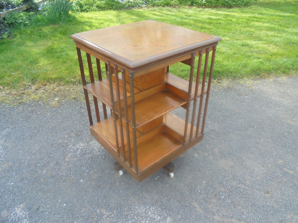 Beech and walnut American revolving bookcase