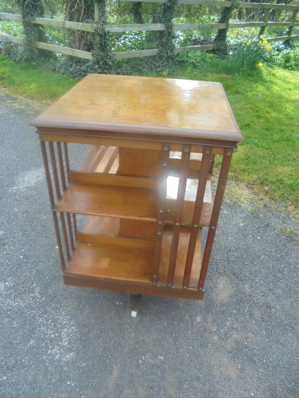 Beech and walnut American revolving bookcase View II