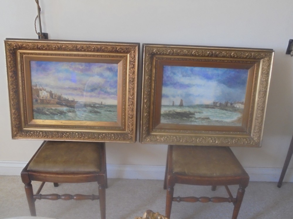 Large Pair 19th century framed water colours of Buckhaven Scotland