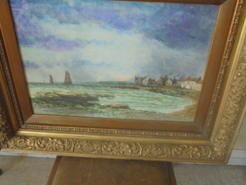 Large Pair 19th century framed water colours of Buckhaven Scotland View II