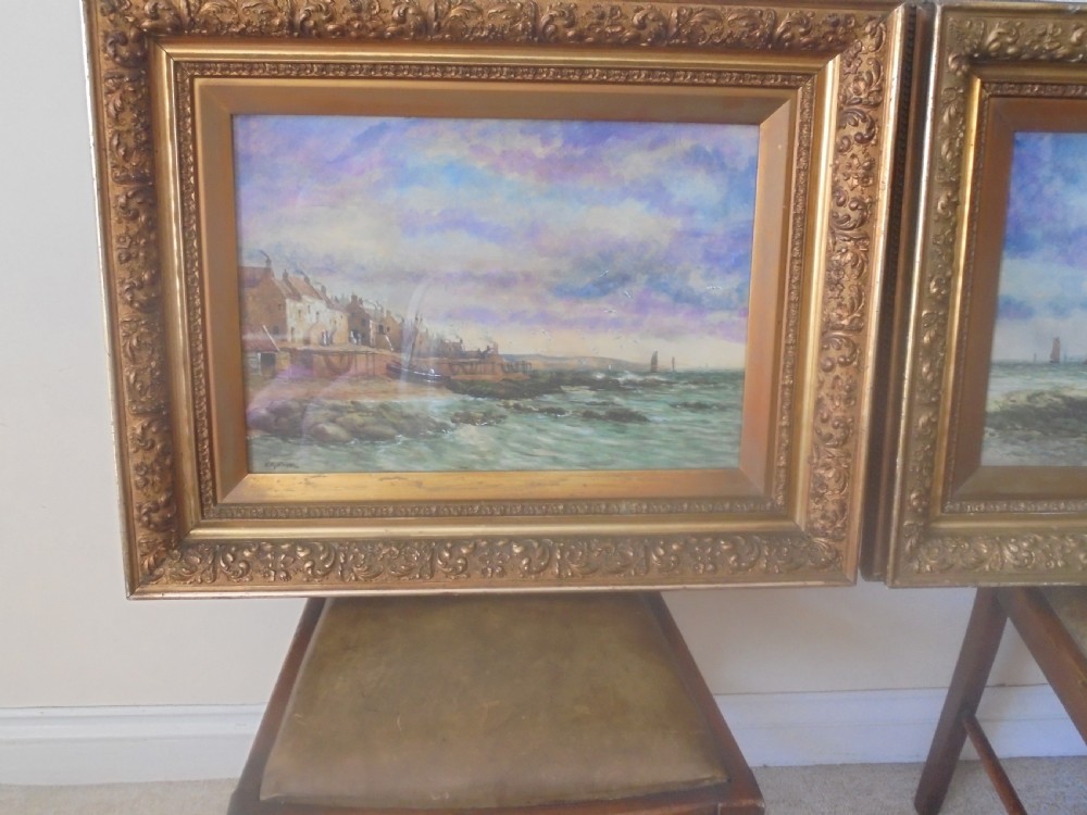 Large Pair 19th century framed water colours of Buckhaven Scotland View III