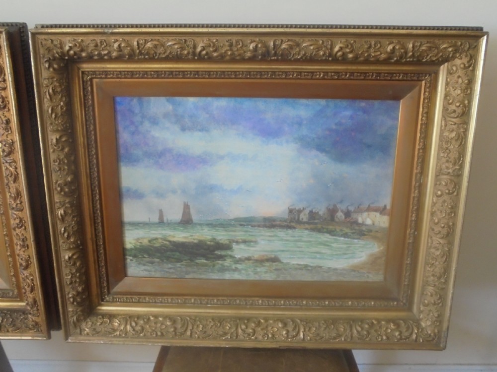 Large Pair 19th century framed water colours of Buckhaven Scotland View IV