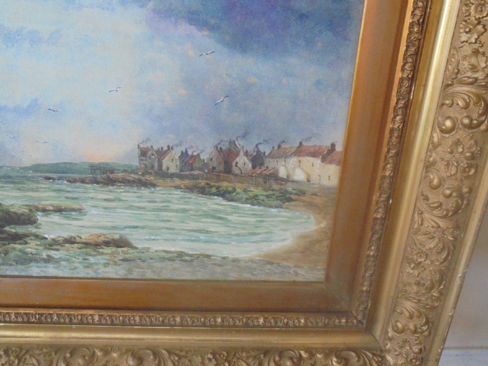 Large Pair 19th century framed water colours of Buckhaven Scotland View V