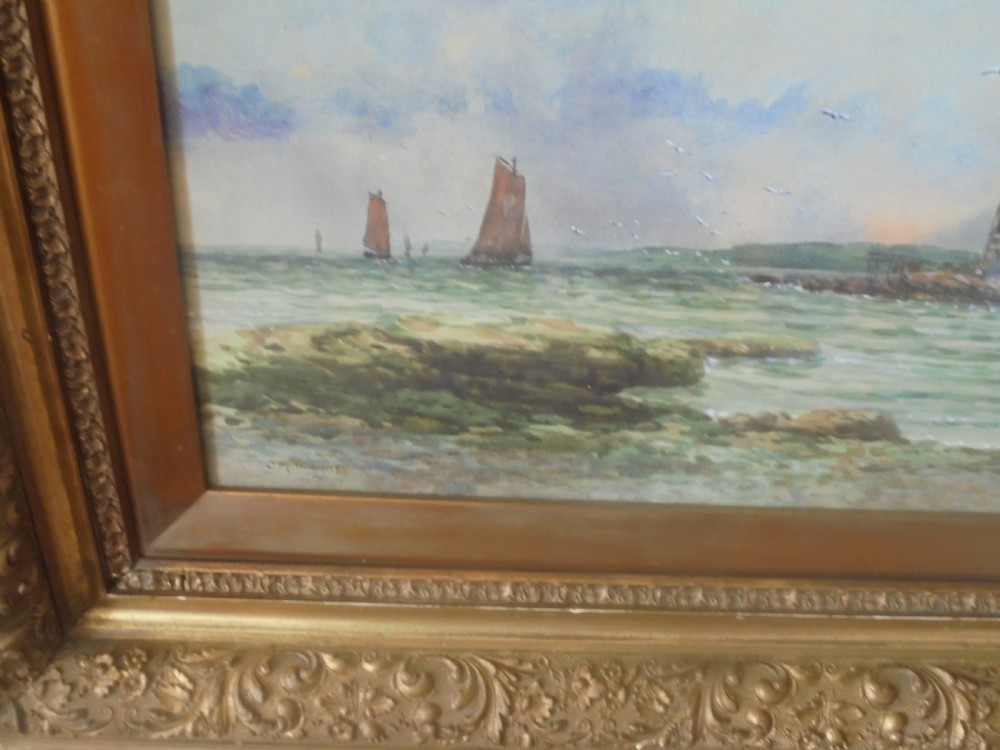 Large Pair 19th century framed water colours of Buckhaven Scotland View VI