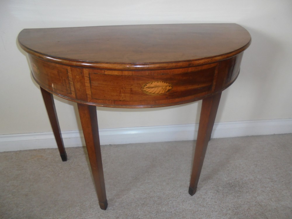 18th century inlaid mahogany demi lune console table