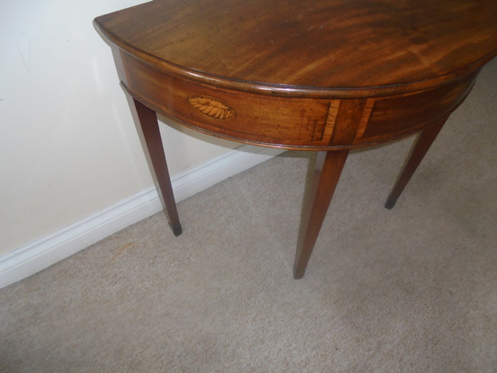 18th century inlaid mahogany demi lune console table View II