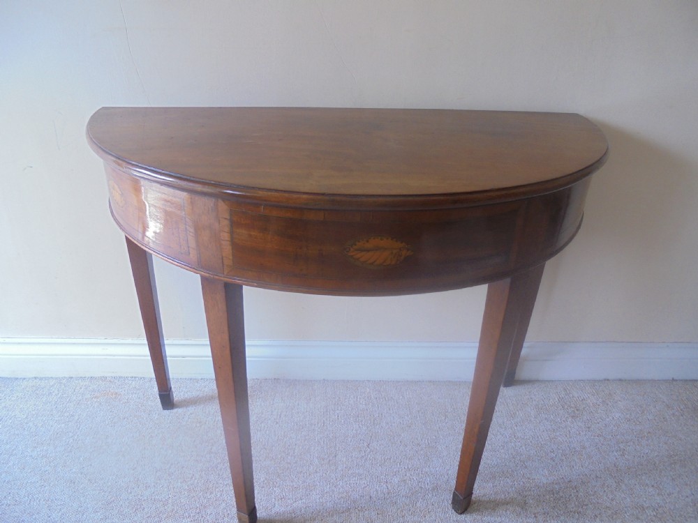 18th century inlaid mahogany demi lune console table View III