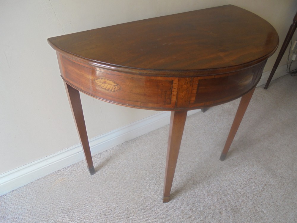 18th century inlaid mahogany demi lune console table View IV