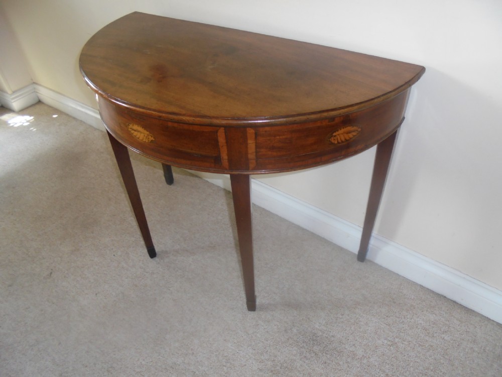 18th century inlaid mahogany demi lune console table View V