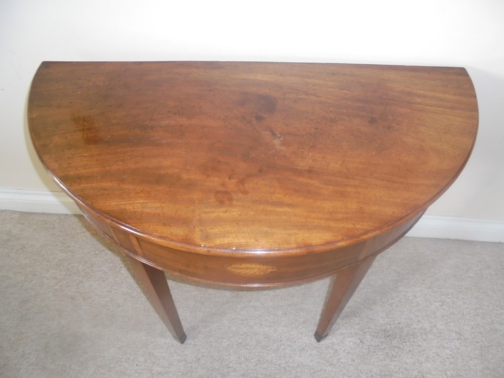 18th century inlaid mahogany demi lune console table View VII