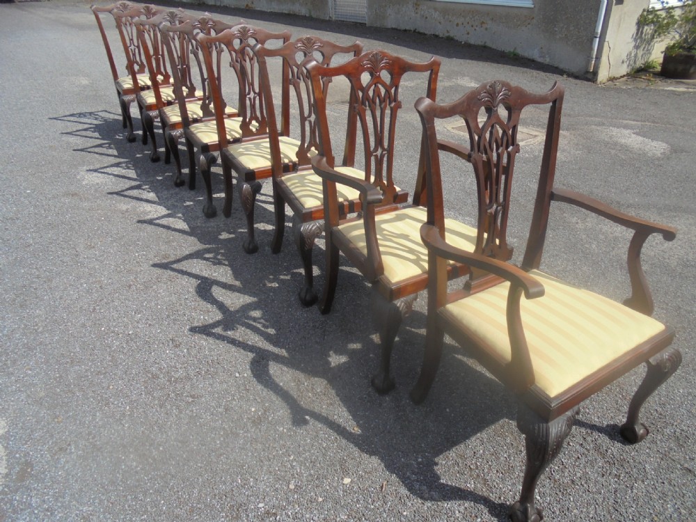Set of eight mahogany ball and claw Chippendale style dining chairs. View IV