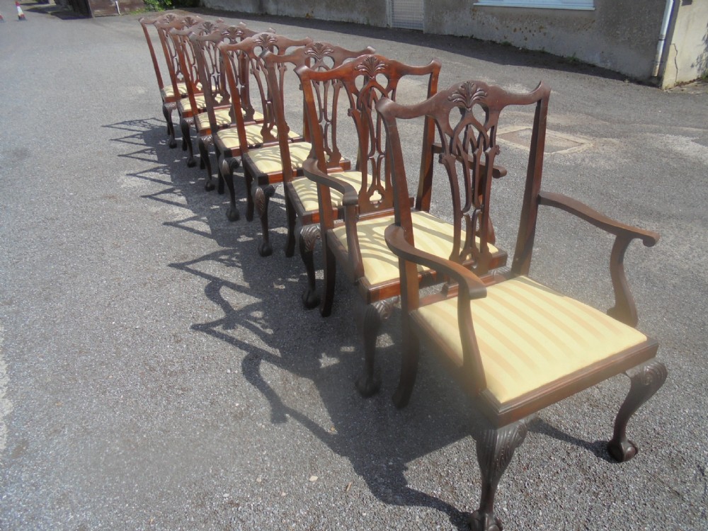 Set of eight mahogany ball and claw Chippendale style dining chairs. View VII