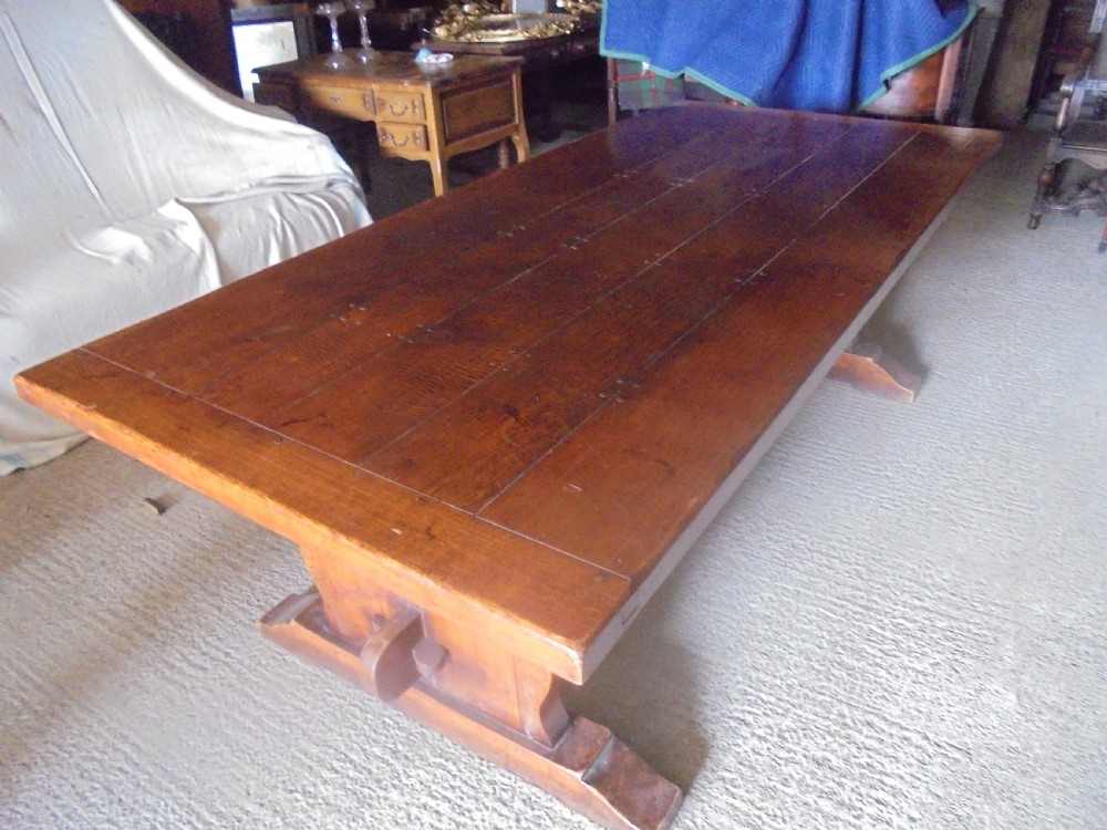 Antique Oak refectory farmhouse dining kitchen table seats ten View III