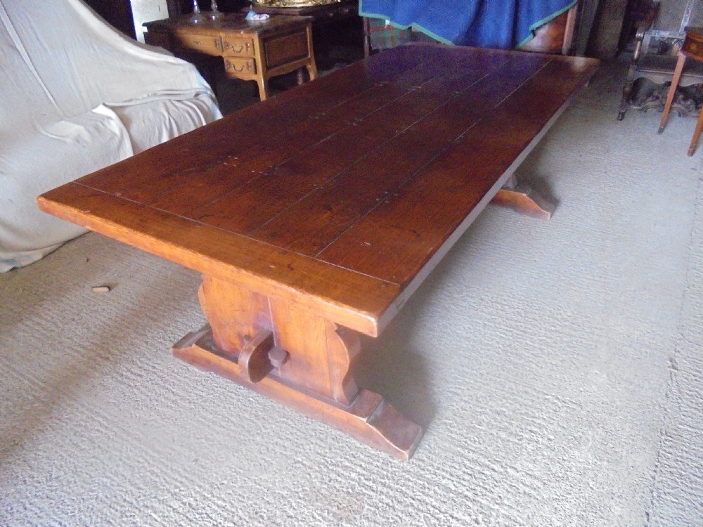 Antique Oak refectory farmhouse dining kitchen table seats ten View IV