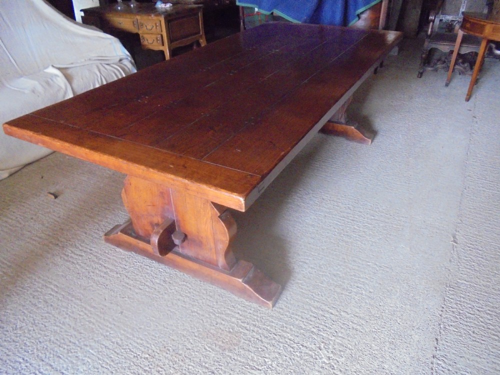 Antique Oak refectory farmhouse dining kitchen table seats ten View VI