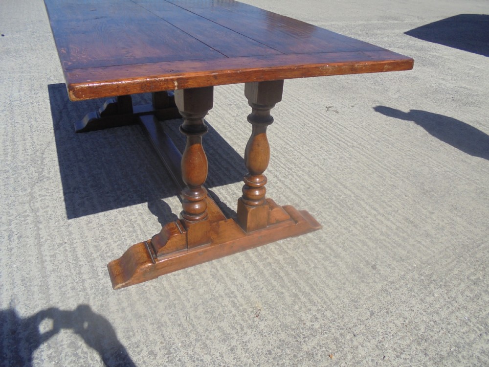 Antique oak refectory farmhouse kitchen dining table seats eight View II