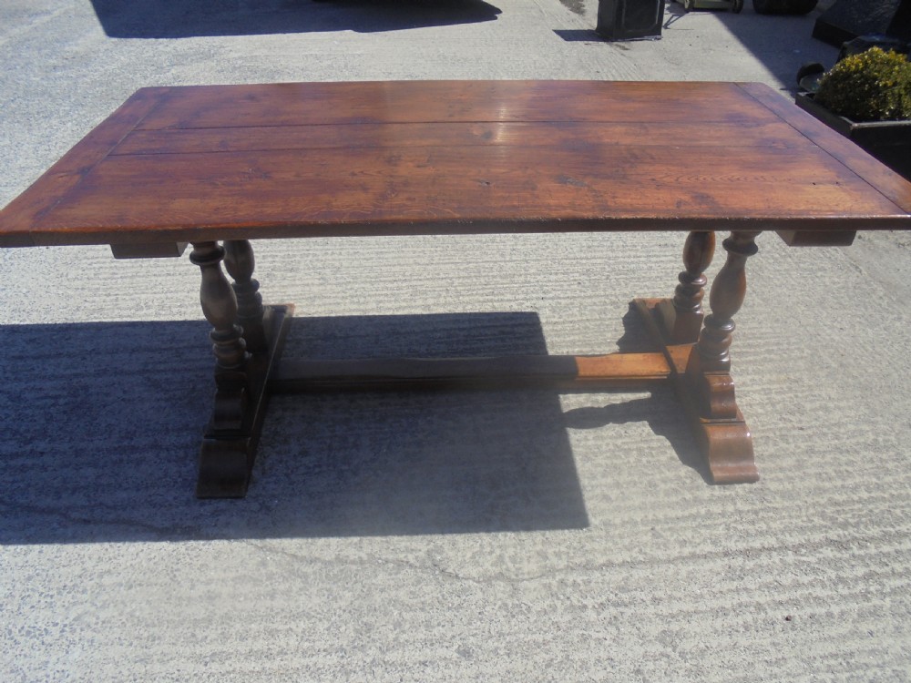 Antique oak refectory farmhouse kitchen dining table seats eight View III