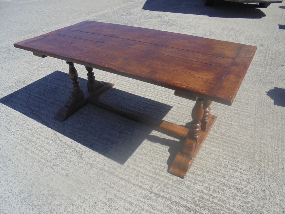 Antique oak refectory farmhouse kitchen dining table seats eight View IV