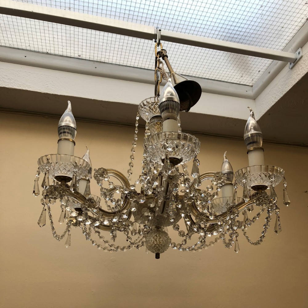 Six branch cut glass chandelier  View VI