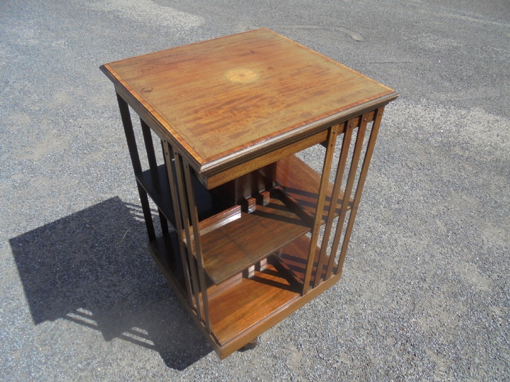 Edwardian mahogany inlaid revolving bookcase View II