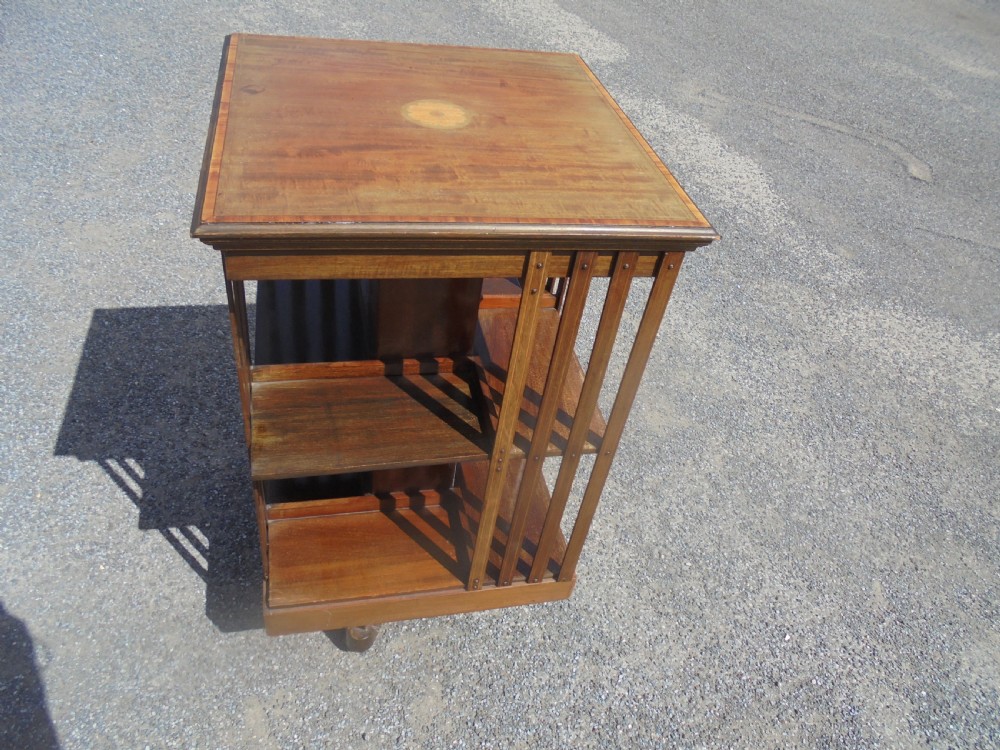 Edwardian mahogany inlaid revolving bookcase View IV
