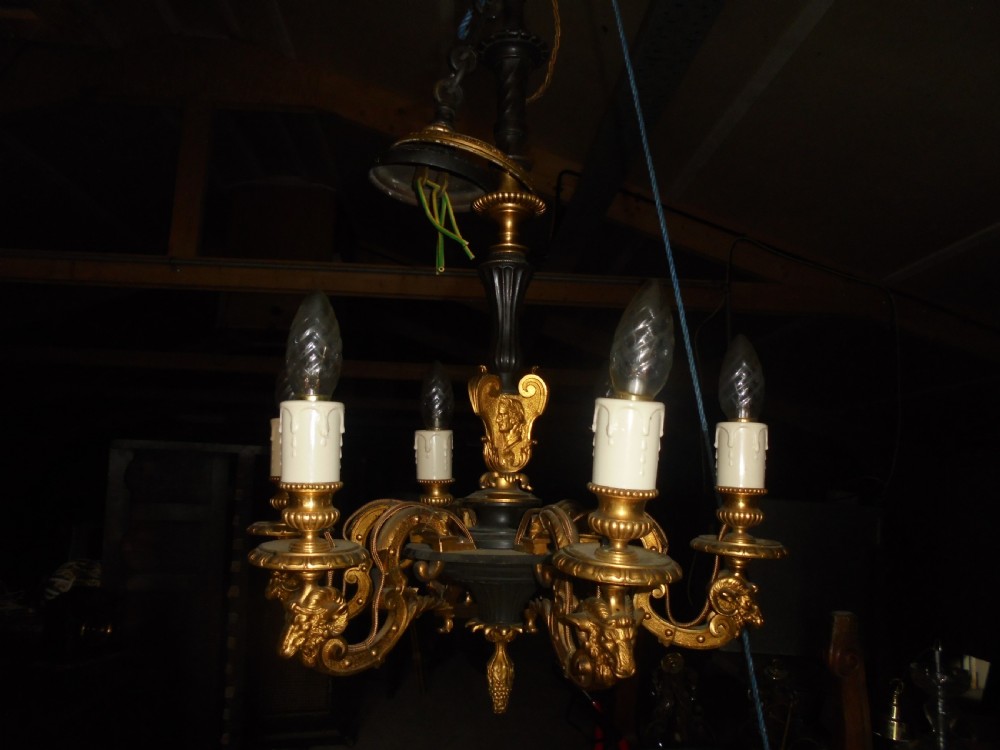 19th century French Empire bronze and ormolu chandelier