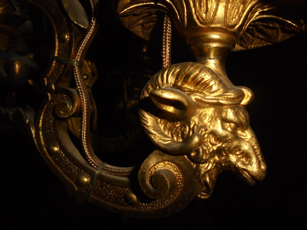 19th century French Empire bronze and ormolu chandelier View II