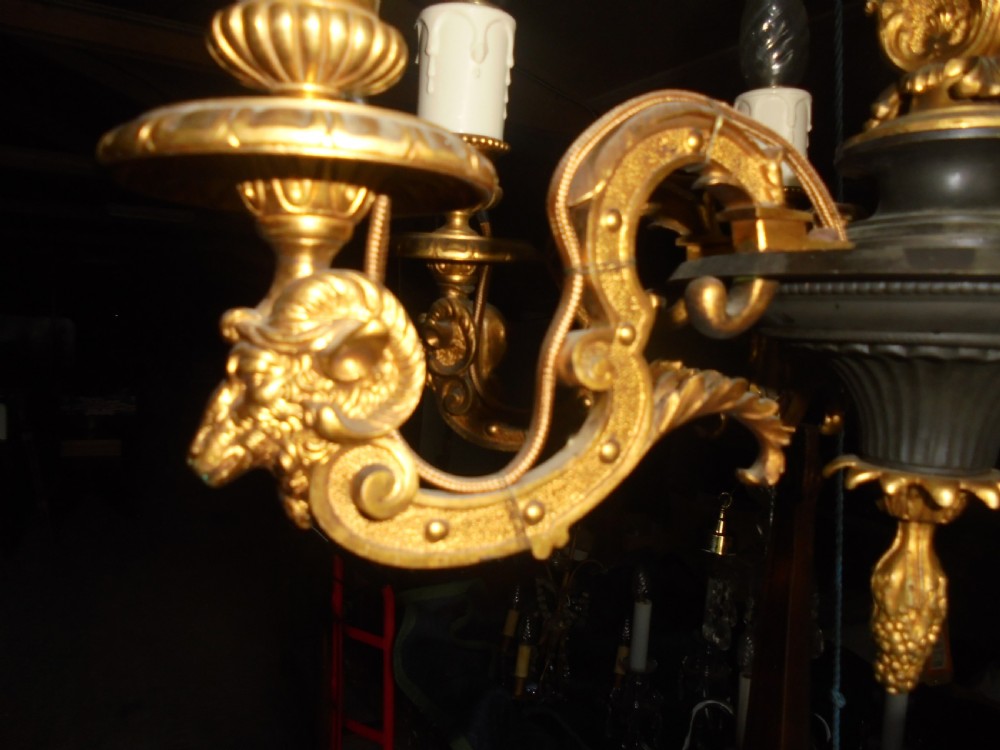 19th century French Empire bronze and ormolu chandelier View III