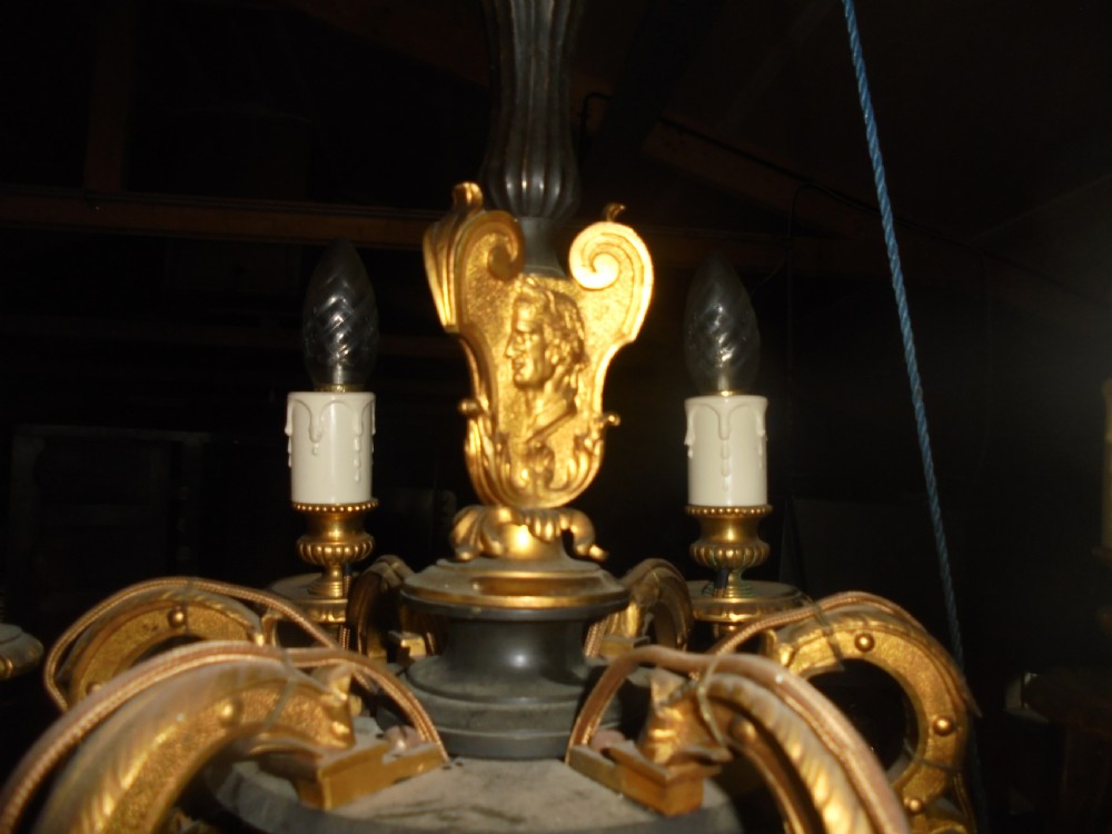 19th century French Empire bronze and ormolu chandelier View IV
