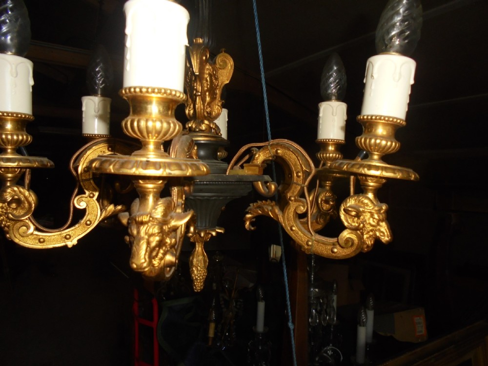 19th century French Empire bronze and ormolu chandelier View V
