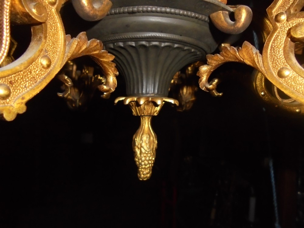 19th century French Empire bronze and ormolu chandelier View VI