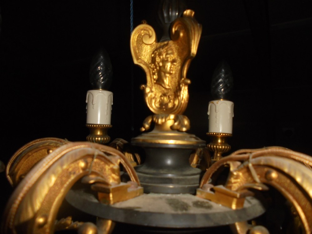 19th century French Empire bronze and ormolu chandelier View VII