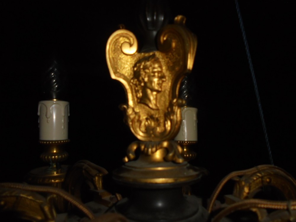 19th century French Empire bronze and ormolu chandelier View VIII