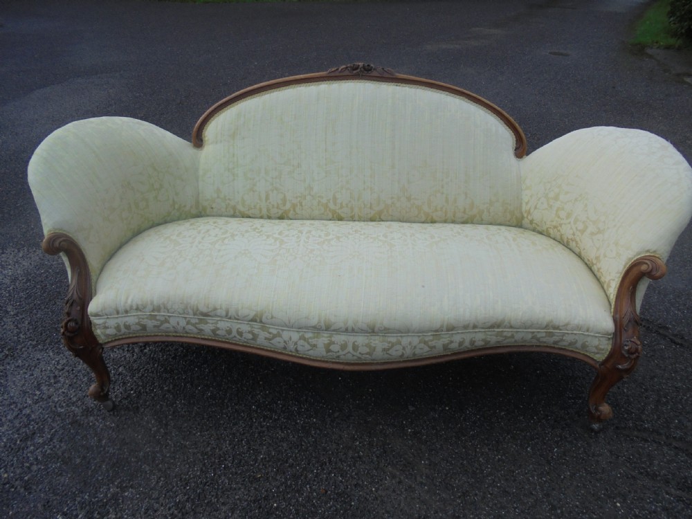 Victorian walnut frame upholstered settee seats three