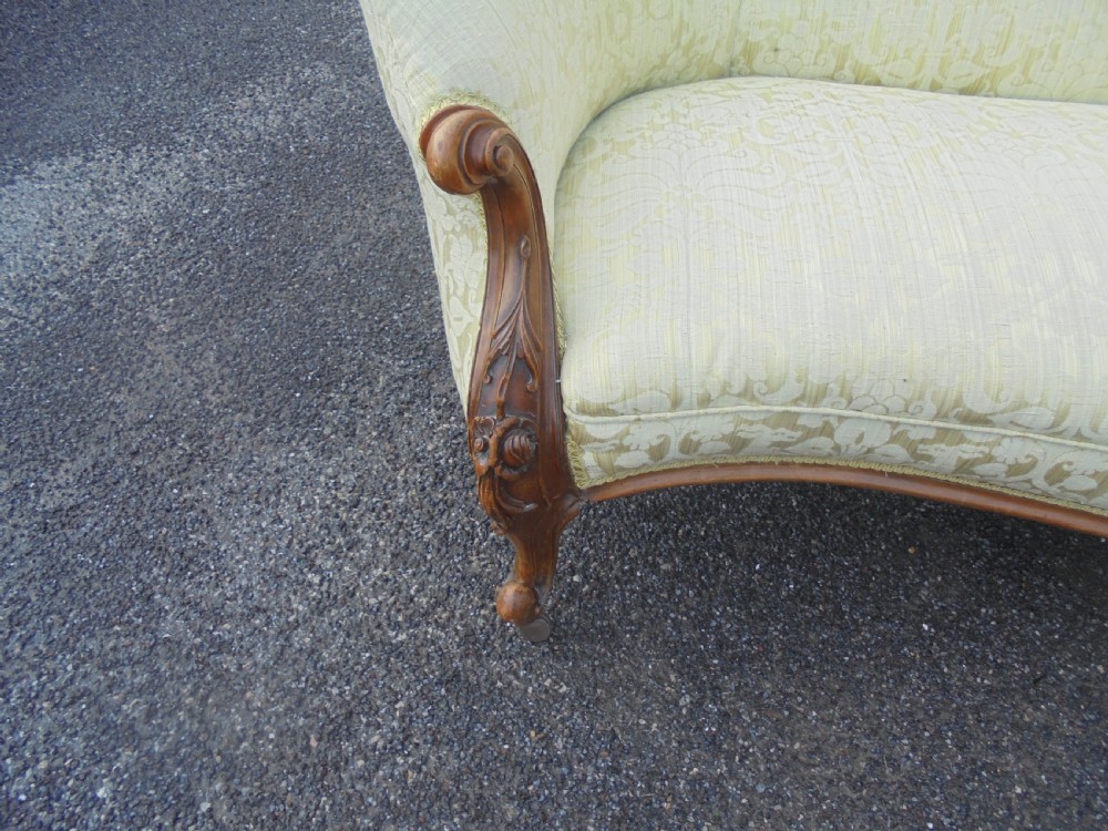 Victorian walnut frame upholstered settee seats three View IV