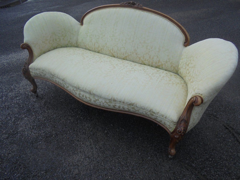 Victorian walnut frame upholstered settee seats three View V