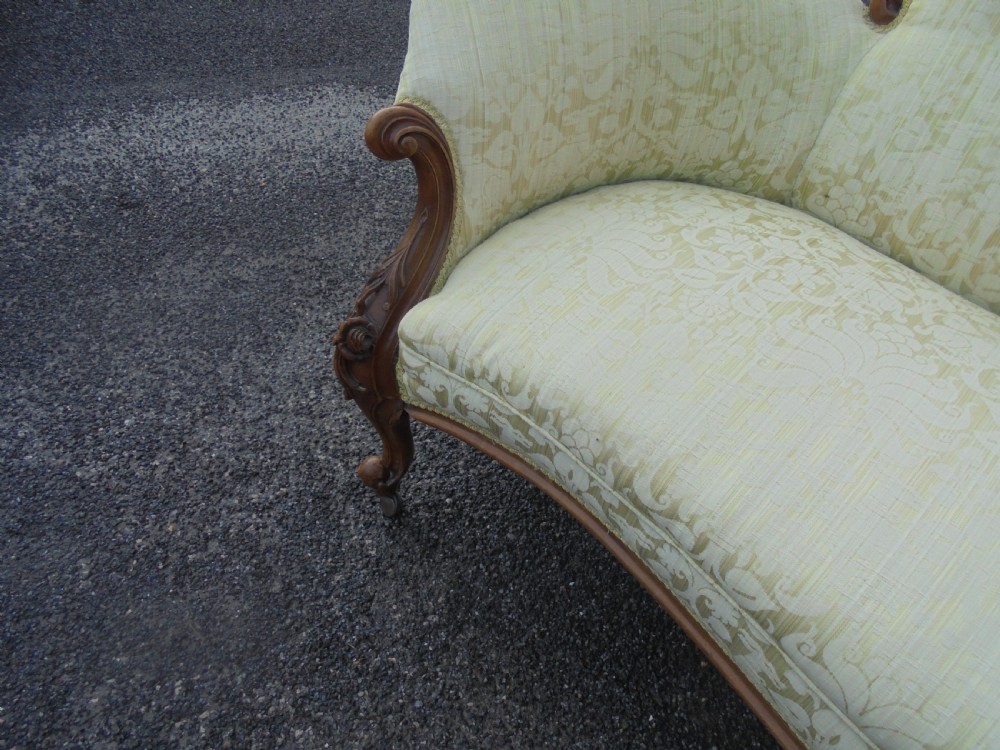 Victorian walnut frame upholstered settee seats three View VI