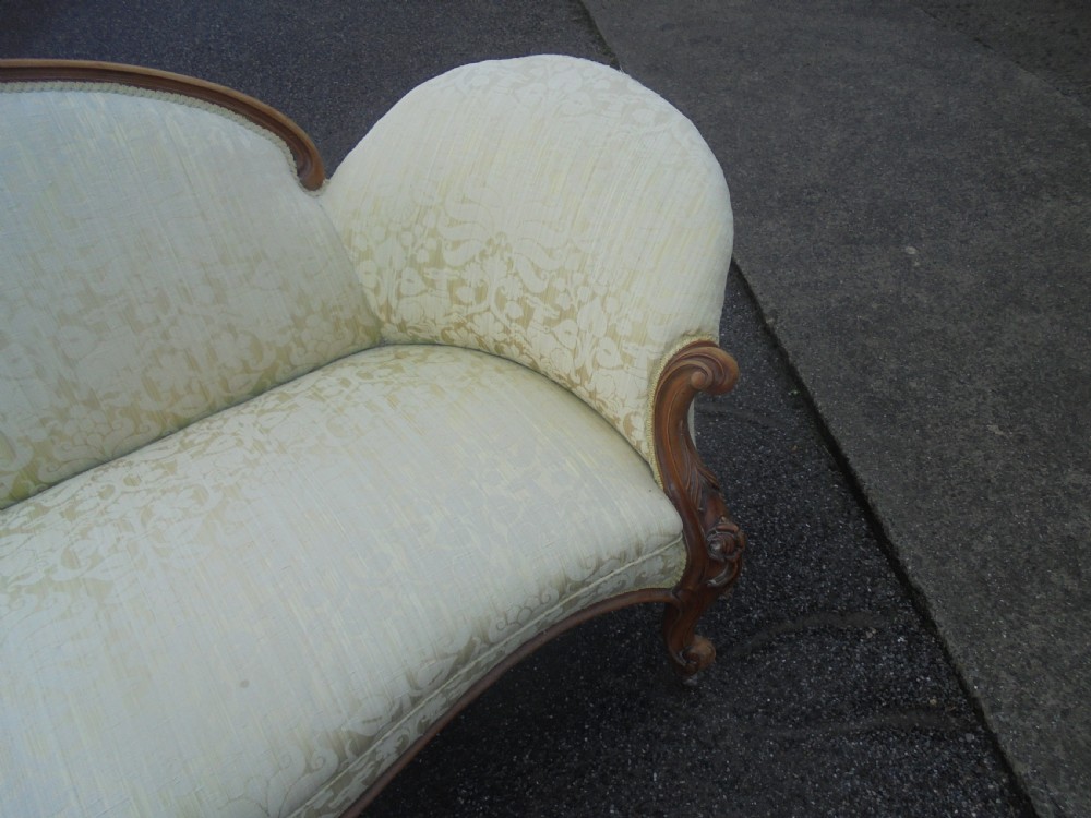 Victorian walnut frame upholstered settee seats three View VII