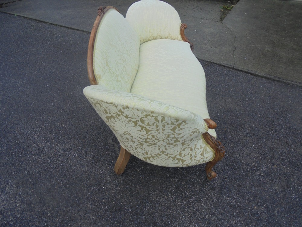 Victorian walnut frame upholstered settee seats three View VIII