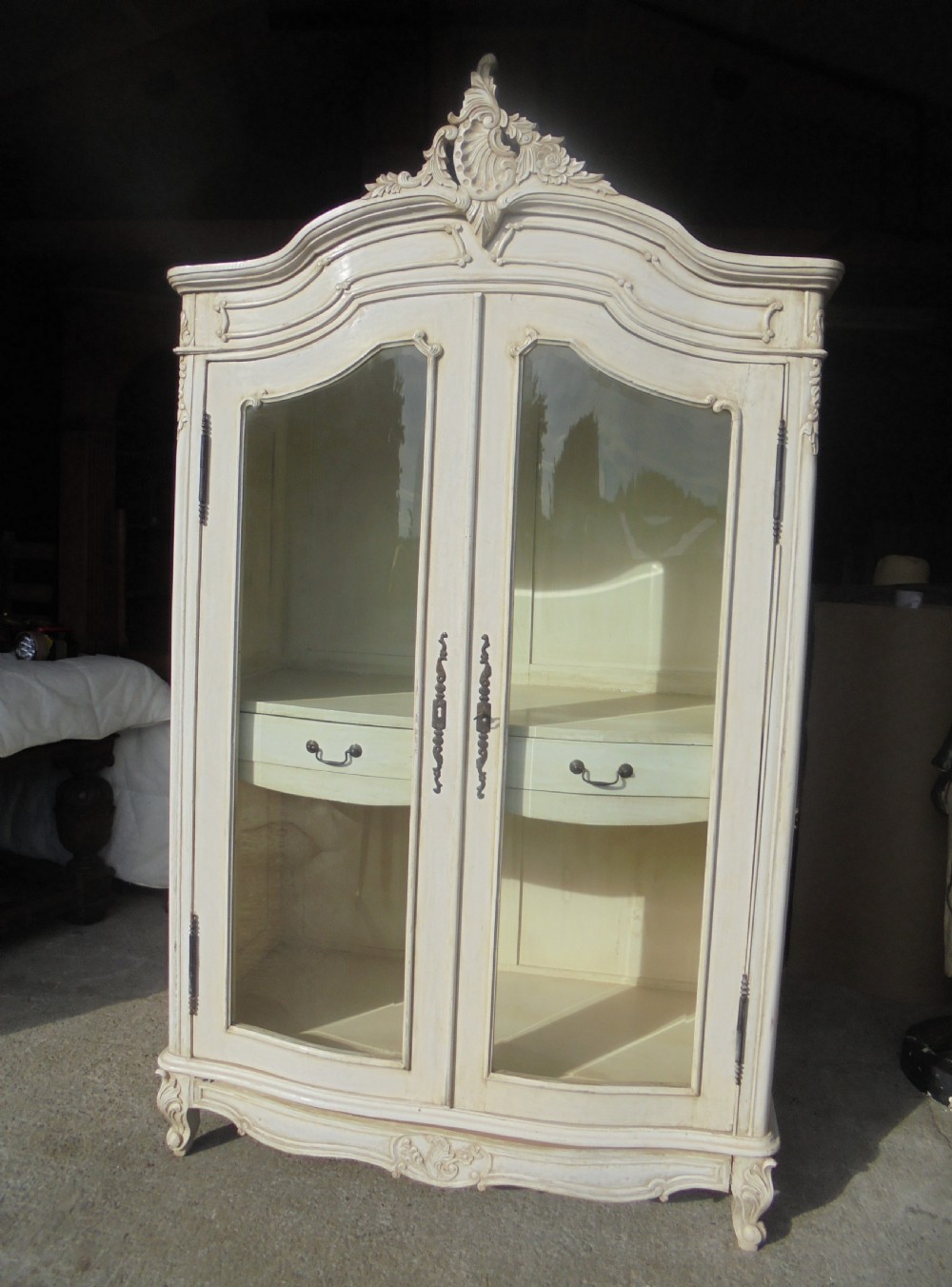 French bow front glazed painted armoire