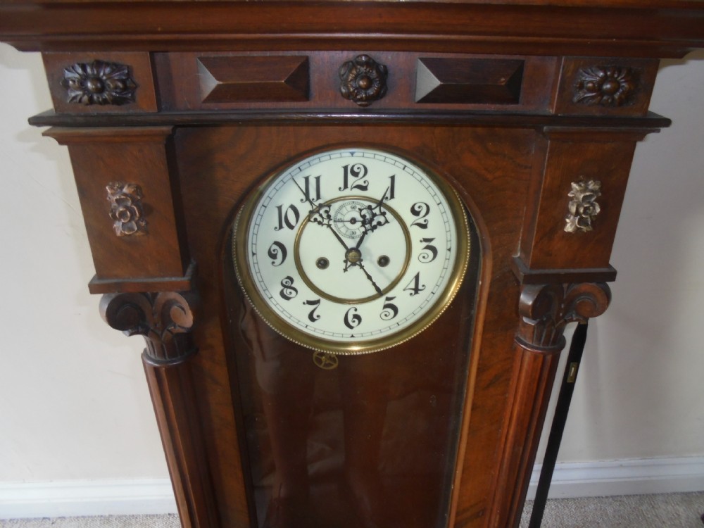 19th century walnut Vienna regulator wall clock View III