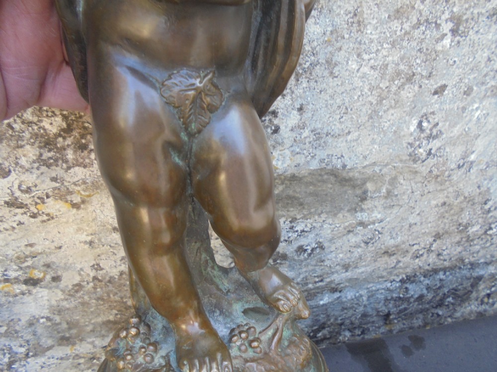 Antique bronze figure of Cherub on marble base View II