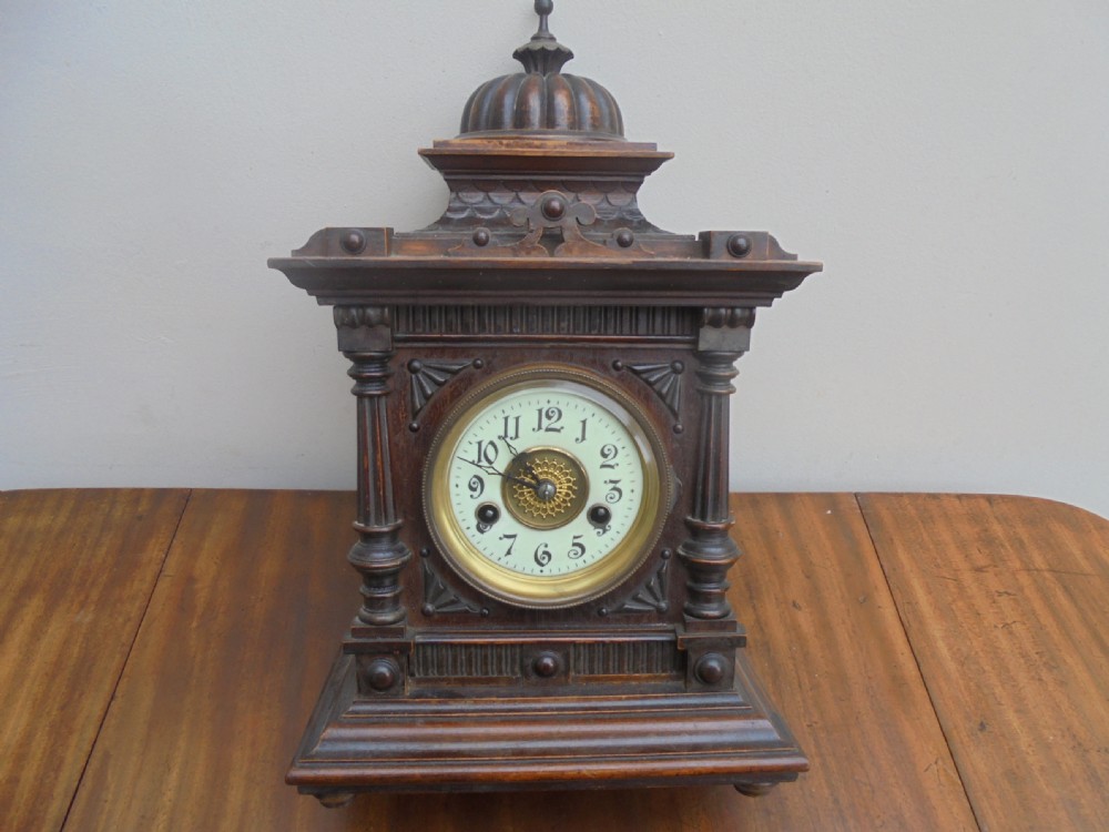 Edwardian walnut eight day mantle clock by Greenwich Clocks