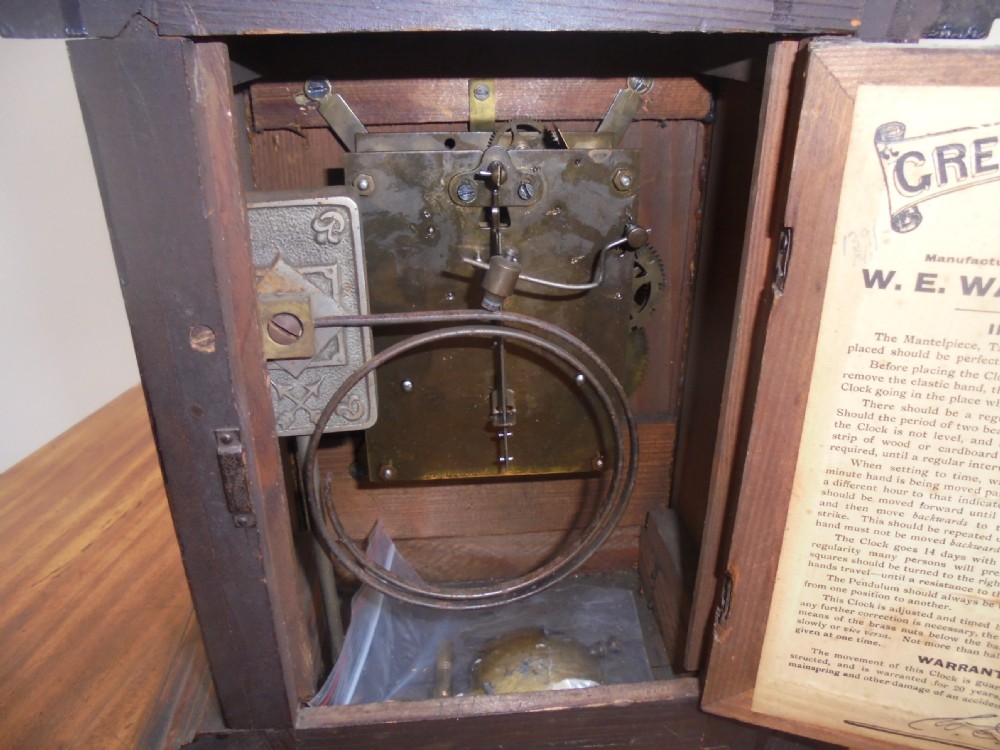 Edwardian walnut eight day mantle clock by Greenwich Clocks View II