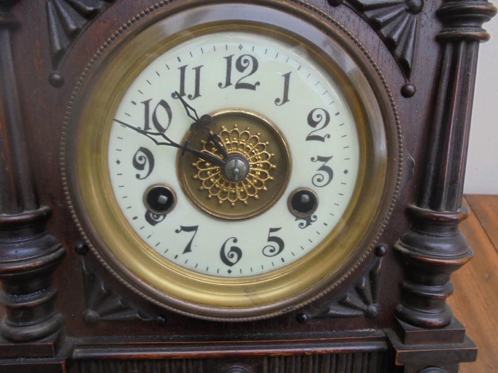 Edwardian walnut eight day mantle clock by Greenwich Clocks View III